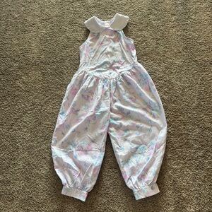 Vintage Pastel Floral Peter Pan Collar Sleeveless Bubble Romper. Fits 4/5